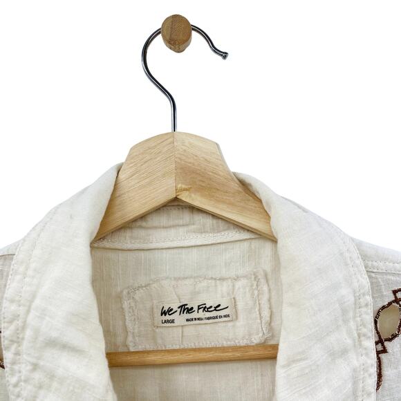 Free People white brown embroidered button down - Picture 3 of 6